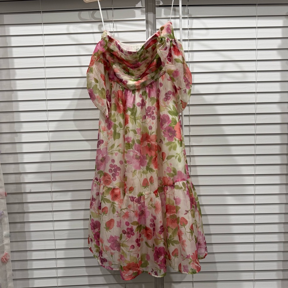 Abercrombie MIDI Puff Sleeve Fruits & Floral Dress Sz XS - Picture 4 of 4